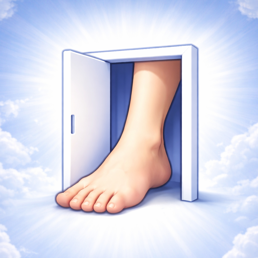 Foot in the Door logo - a foot stepping through an open door into light